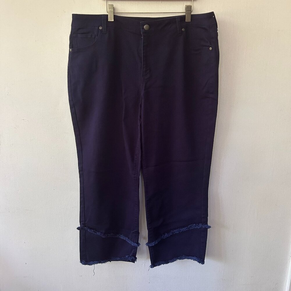 Dennis‎ Basso Jeans Womens 16 Dark Wash Fringe Cropped
